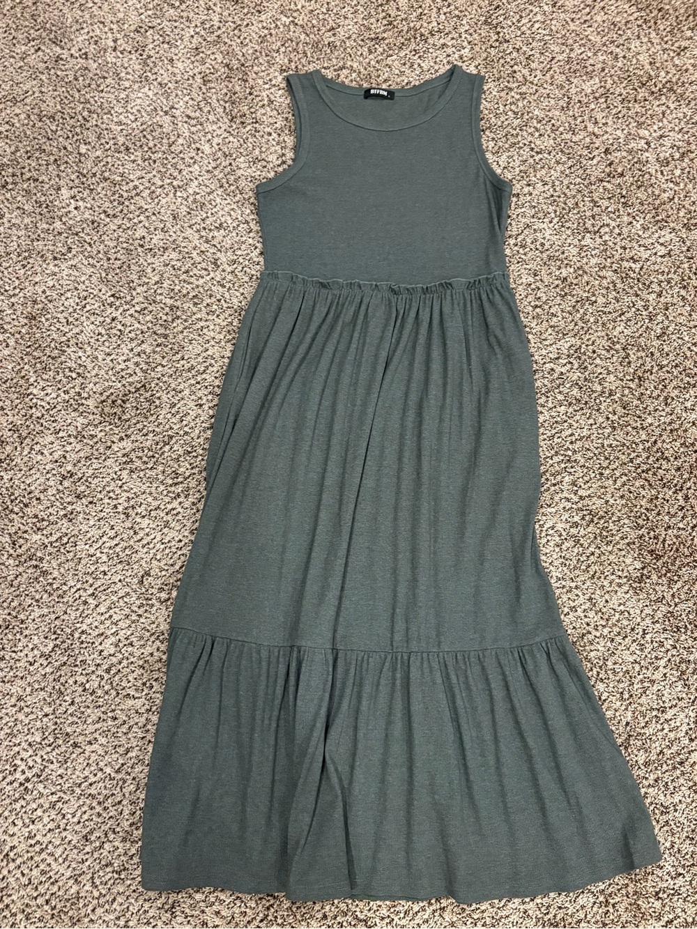 Ribbed Sleeveless Maxi Dress with Pockets - Blue Green